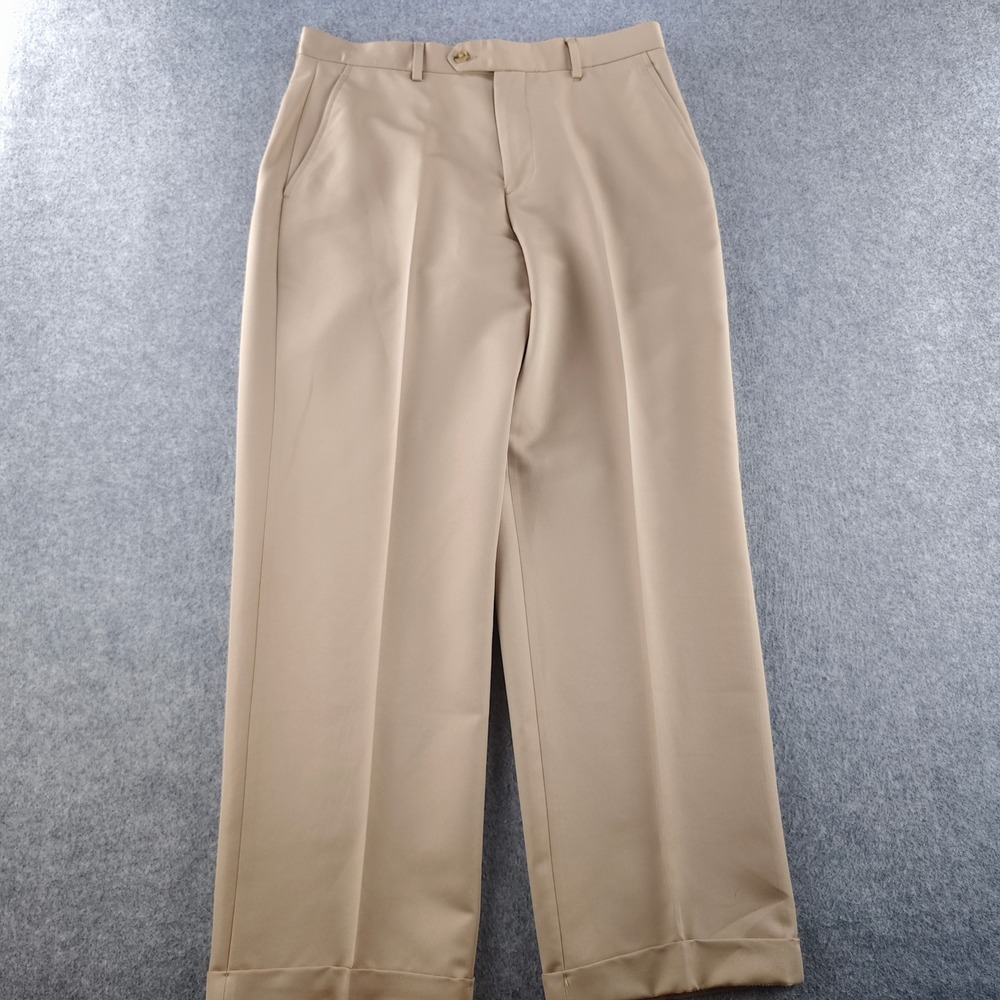 Paul Fredrick Dress Pants Mens 33x30 Tan Khaki Cuffed Flat Front Trousers